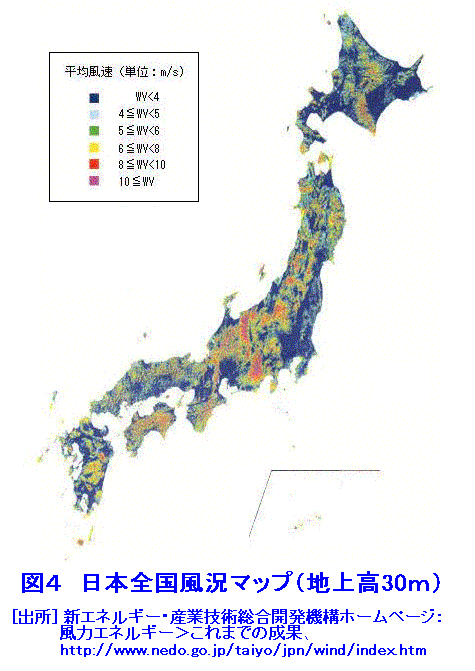 図４  日本全国風況マップ（地上高30m）