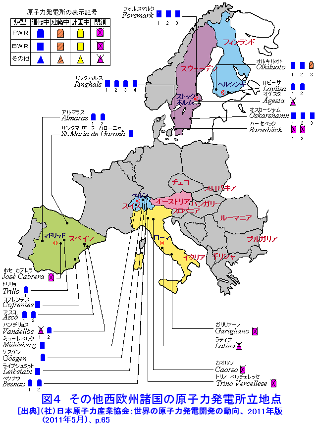 図４  その他西欧州諸国の原子力発電所立地点