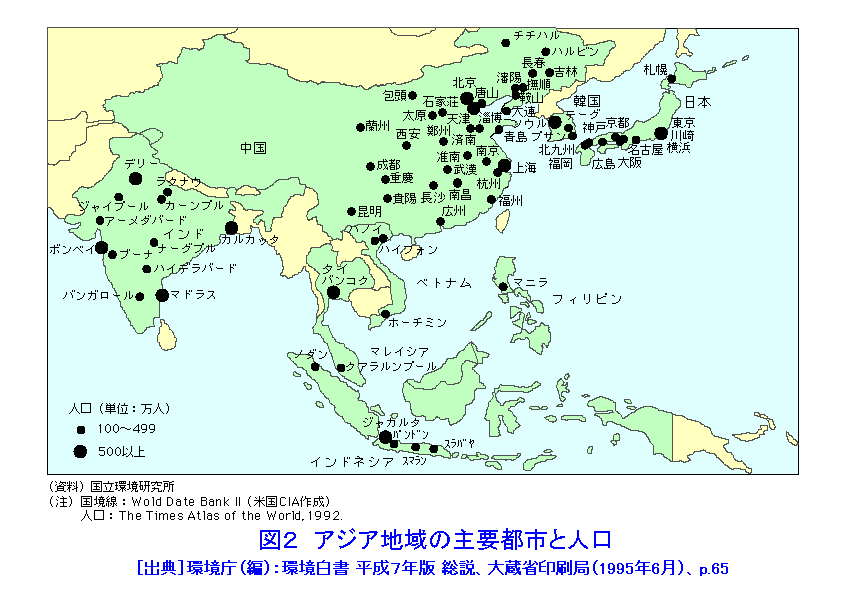 アジア地域の主要都市と人口