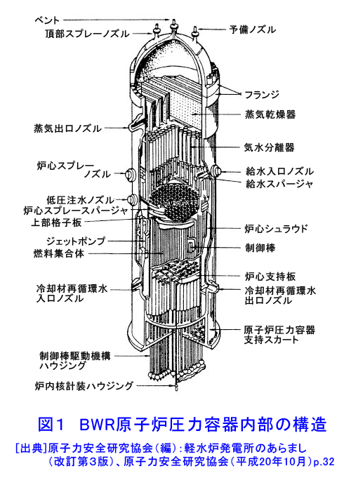 ＢＷＲ原子炉圧力容器内部の構造