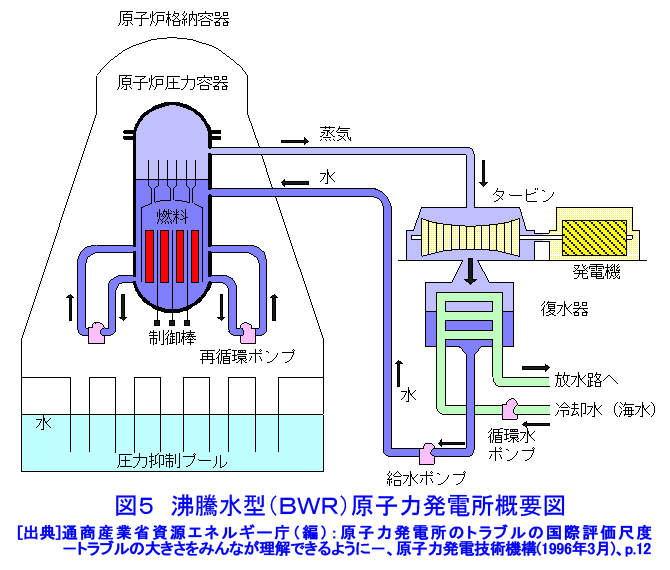 図５  沸騰水型（BWR）原子力発電所概要図