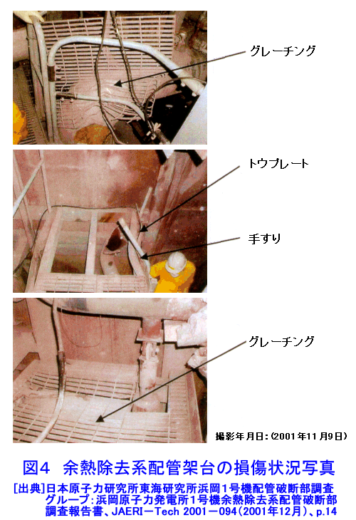 余熱除去系配管架台の損傷状況写真