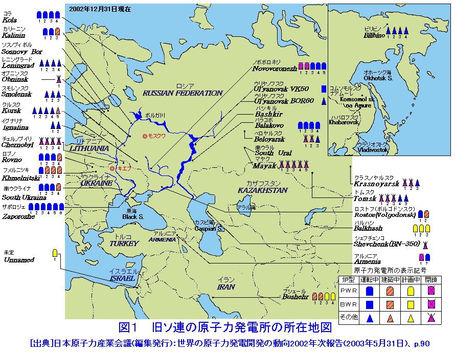図１  旧ソ連の原子力発電所の所在地図