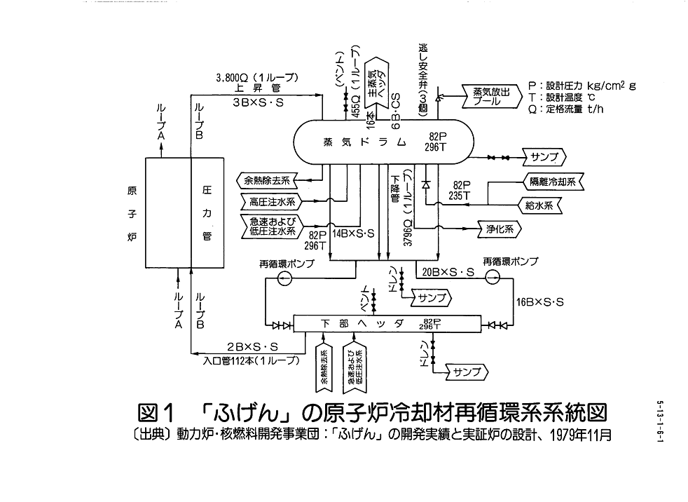 図１  「ふげん」の原子炉冷却材再循環系系統図