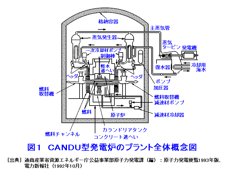 図１  CANDU型発電炉のプラント全体概念図