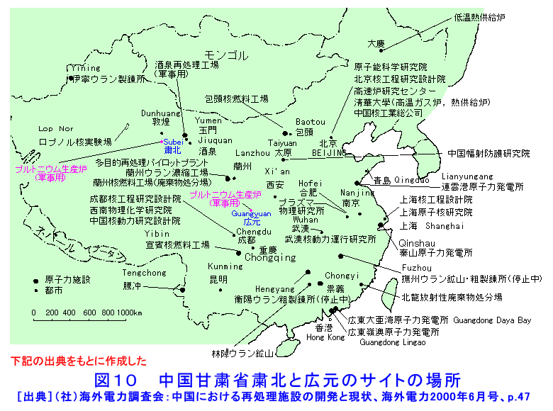 図１０  中国甘粛省粛北と広元のサイトの場所