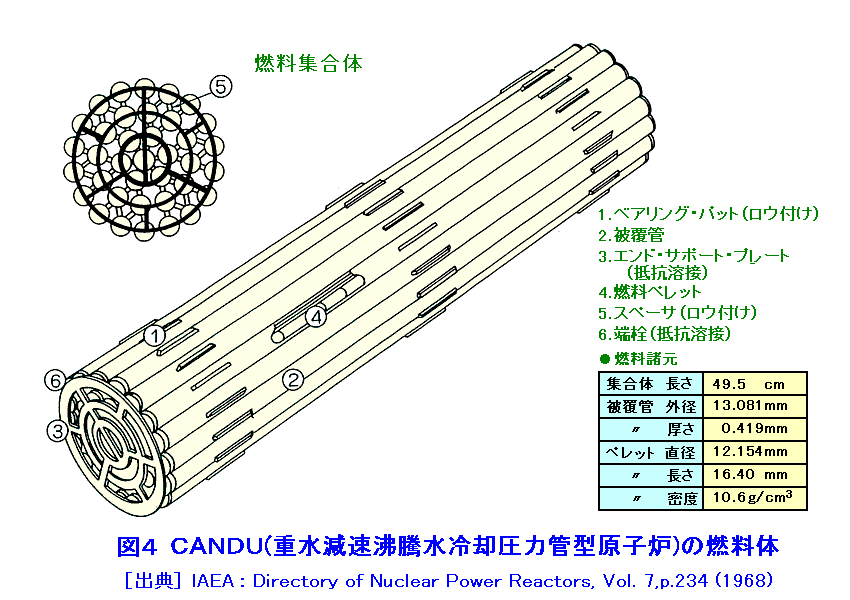 図４  CANDU（重水減速沸騰軽水冷却圧力管型原子炉）の燃料体