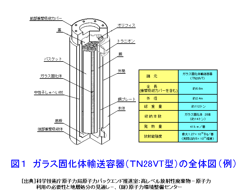 ガラス固化体輸送容器（TN28VT）の全体図（例）