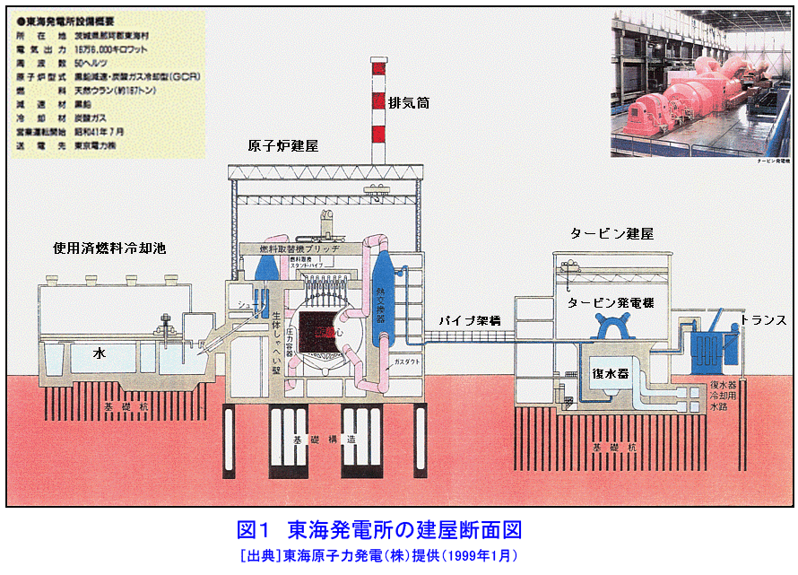東海発電所の建屋断面図