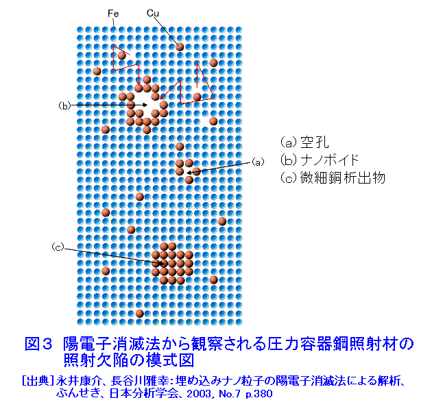 図３  陽電子消滅法から観察される圧力容器鋼照射材の照射欠陥の模式図