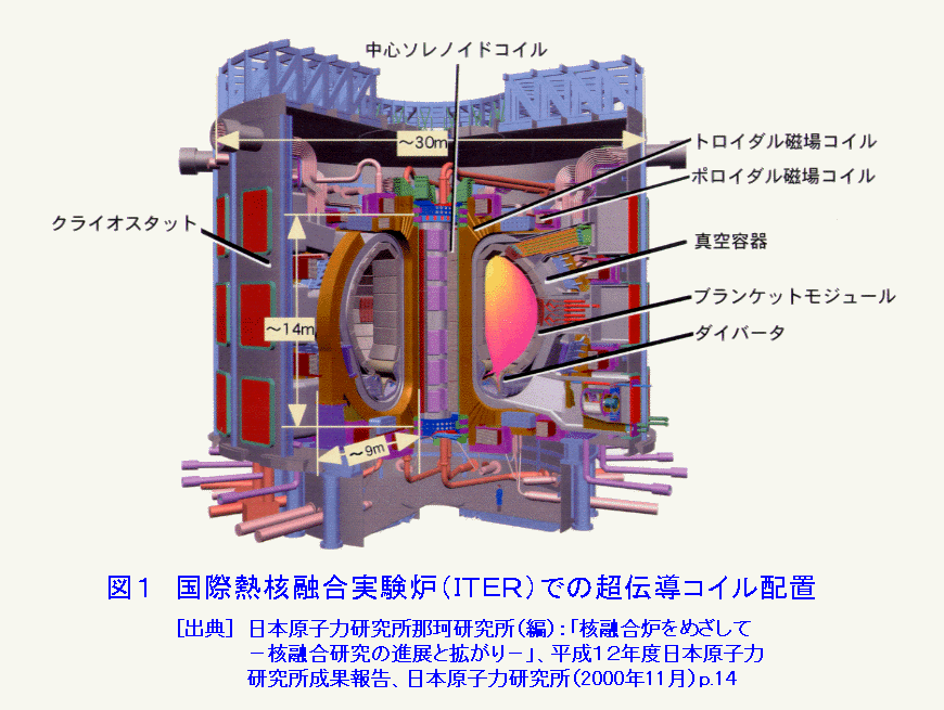 図１  国際熱核融合実験炉（ＩＴＥＲ）での超伝導コイル配置