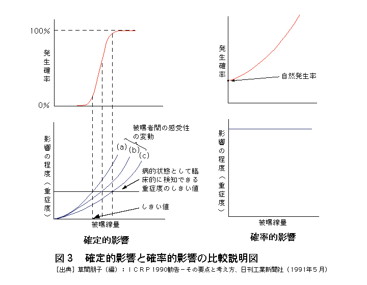 図３  確定的影響と確率的影響の比較説明図