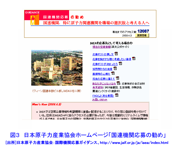 図３  日本原子力産業協会ホームページ「国連機関応募の勧め」