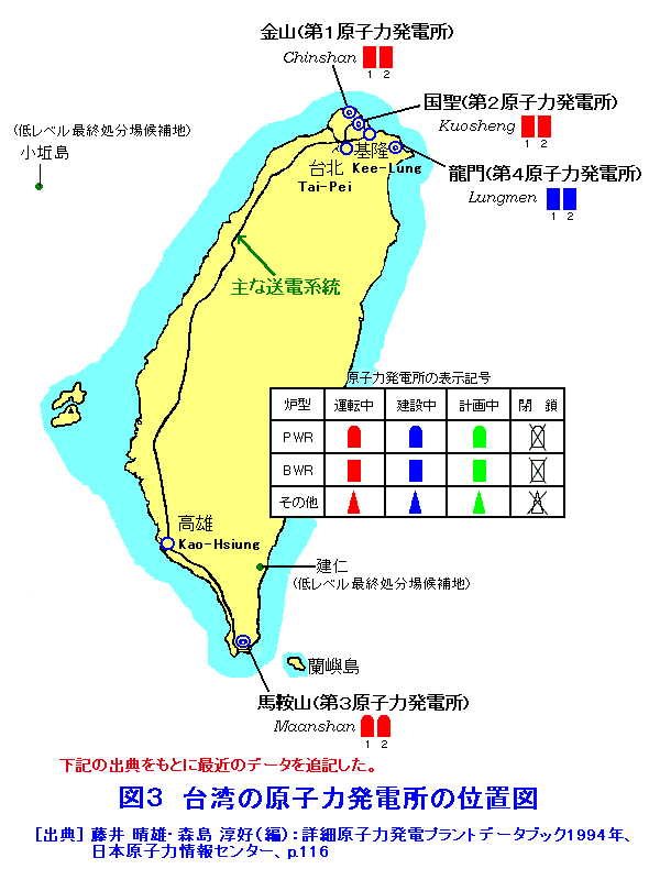 図３  台湾の原子力発電所の位置図