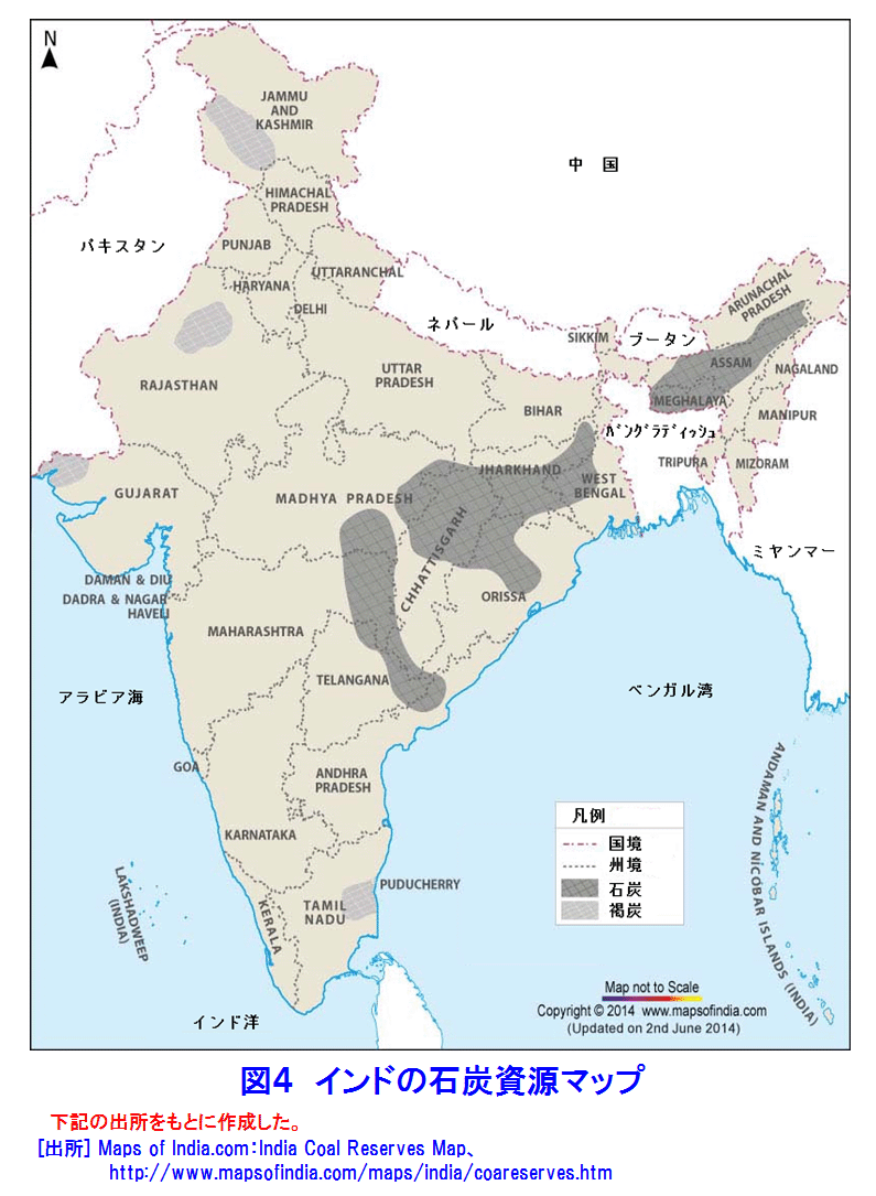図４  インドの石炭資源マップ