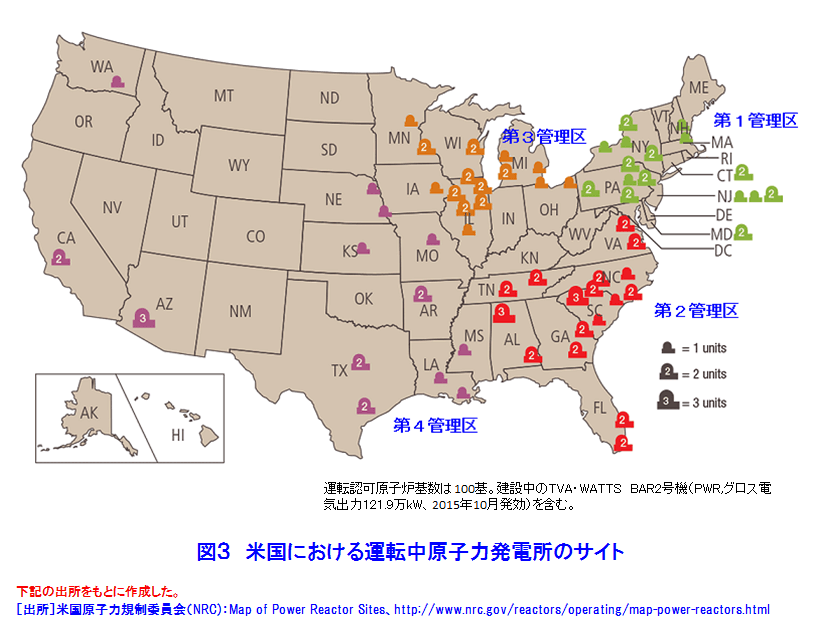 図３  米国における運転中原子力発電所のサイト