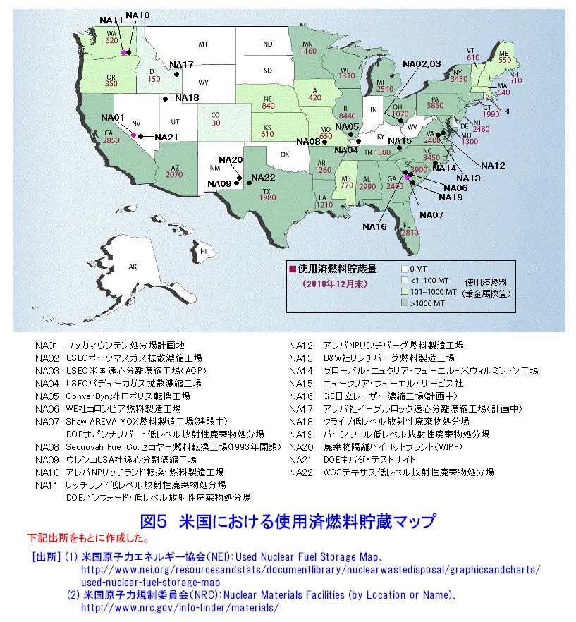 図５  米国における使用済燃料貯蔵マップ