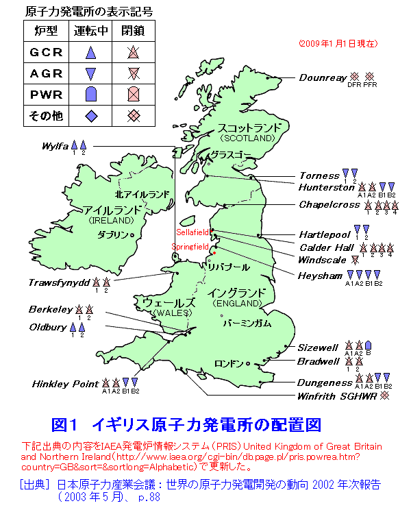 イギリス原子力発電所の配置図