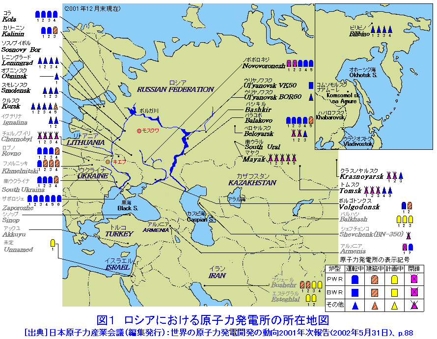 図１  ロシアにおける原子力発電所の所在地図