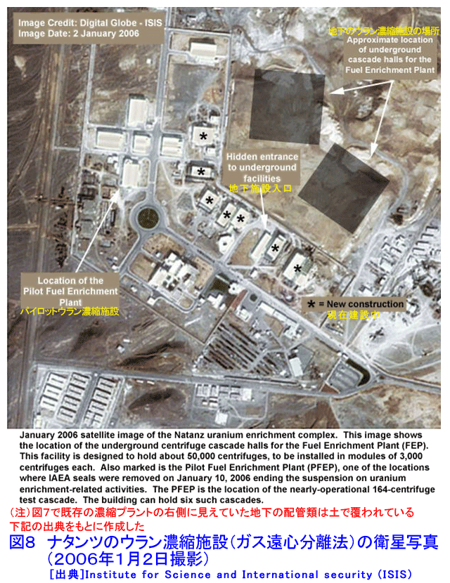 図８  ナタンツのウラン濃縮施設（ガス遠心分離法）の衛星写真（２００６年１月２日撮影）