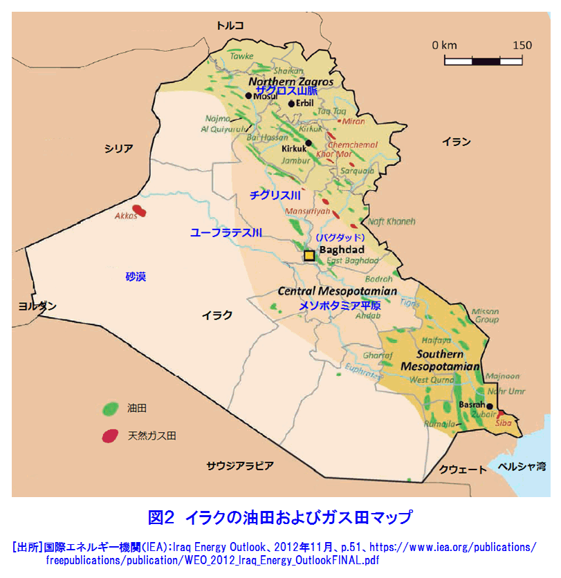 図２  イラクの油田およびガス田マップ