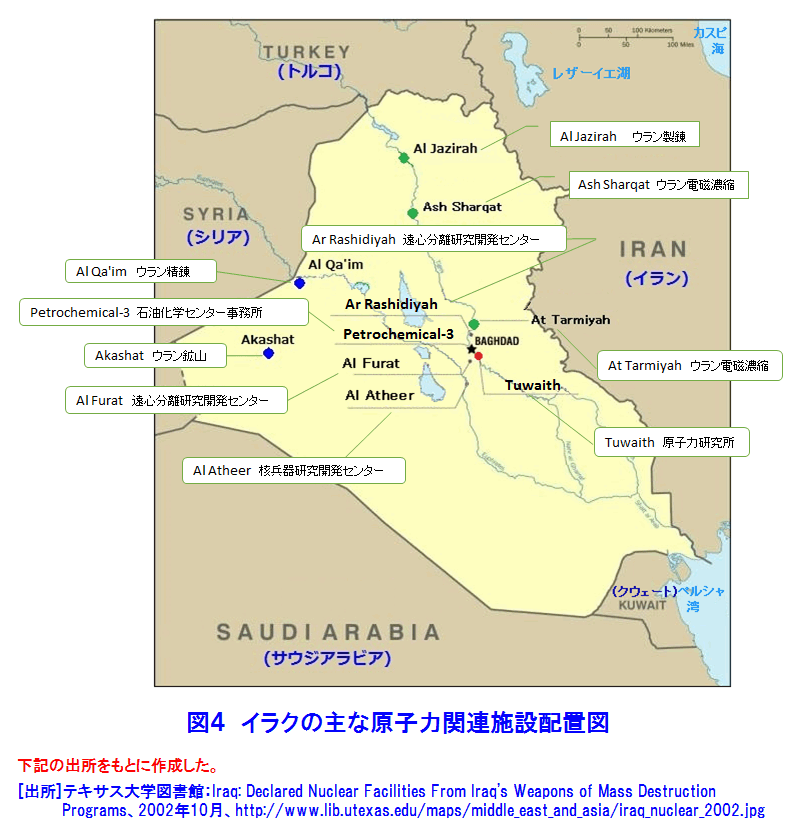 イラクの主な原子力関連施設配置図