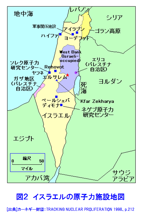 図２  イスラエルの原子力施設地図
